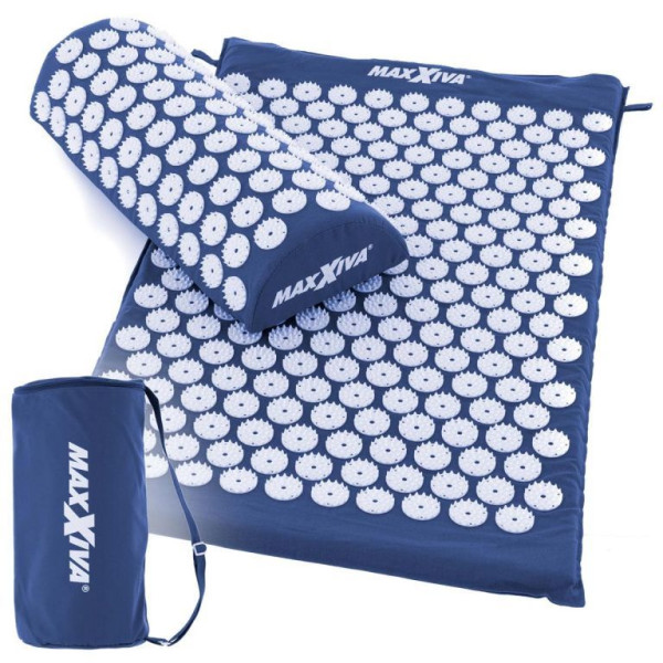 Masážní akupresurní podložka s polštářkem a přenosnou taškou, 75x42 cm, modrá