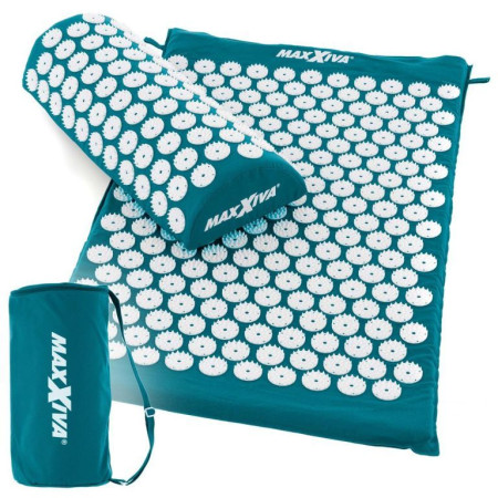 Masážní akupresurní podložka s polštářkem a přenosnou taškou, 75x42 cm, petrolejová