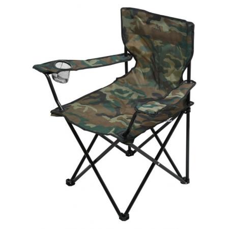 Maskáčová vojenská skládací kempingová židlička s područkami, nosnost 90 kg