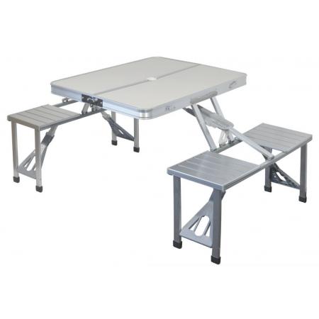 Kempingový nábytek- skládací set stolu a lavic, hliník / plast, pro 4 osoby