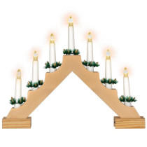 Vánoční svícen led na baterie, 7 svíček, dřevěný, trojúhelníkový, 39x31 cm