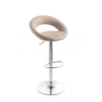 Designová otočná vysoká barová židle do kuchyně koženková kulatá kávová / chromovaný podstavec