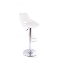 Bílá barová kuchyňská židle s chromovaným podstavcem, otočná, nastavitelná