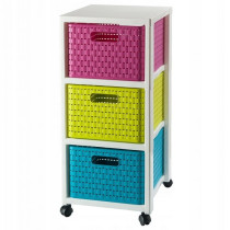 Plastová kancelářská komoda na kolečkách, 3x úložný box, barevná, 37,5x32,5x71 cm