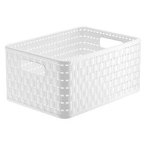 Úložný box bez víka plast umělý ratan bílý, 6L, 28x18,5x12,6 cm