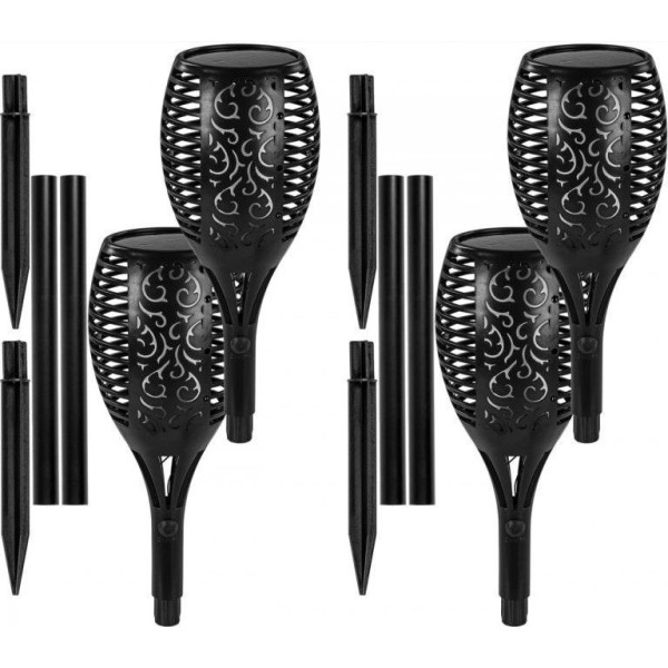 Sada solárních dekorativních světel na zahradu / terasu- louče k zapíchnutí, černé, 4 ks