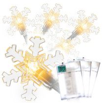 3x dekorativní vánoční svítící řetěz do bytu- sněhové vločky s časovačem, teplá bílá, 20 led, 1,9 m