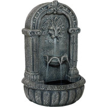 Zahradní fontánka / kašna nástěnná imitace litiny šedá, lví hlava, 53 cm