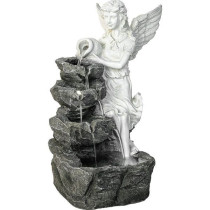 Venjovní fontánka s tekoucí vodou kamenný vzhled + socha anděla, 49 cm