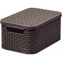 Plastový úložný box do domácnosti s víkem, umělý ratan, prodyšný, tmavě hnědý, 6L, 29x14x20 cm