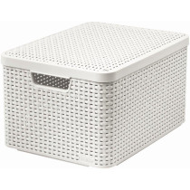 Plastový úložný box do domácnosti s víkem, umělý ratan, prodyšný, bílý, 30L, 45x25x33 cm