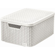 Plastový úložný box do domácnosti s víkem, umělý ratan, prodyšný, bílý, 18L, 39x19x29 cm