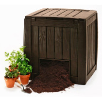 Plastový kompostér malý tmavě hnědý v imitaci dřeva, 340 L, 72,5x13,5x73 cm