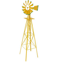 Velký kovový větrník včetně podstavce, styl amerických rančů, žlutý, 245 cm