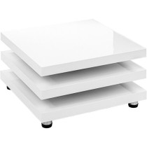 Moderní konferenční stolek s otočnými deskami poličkami, bílý lesklý, 73x73 cm