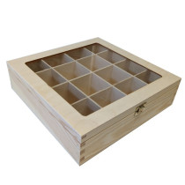 Dřevěný organizační box na čaje a jiné drobnosti, průhledné víko, 30x8x29 cm