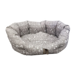 Oválný pelíšek s vysokým okrajem pro psa šedý s obrázky psů, pratelný, 65x50 cm