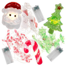 3x vánoční svítící řetěz do dětského pokojíčku vnitřní, na baterie, Santa + stromeček + cukrová hůl, 1,9 m