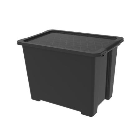 Velký úložný plastový box s víkem do dílny / garáže / sklepa, stohovatelný, černý, 65 L