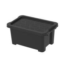 Úložný plastový box s víkem do dílny / garáže / sklepa, stohovatelný, černý, 4 L
