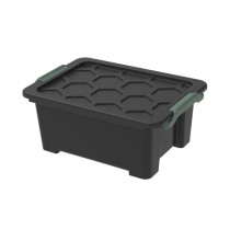 Úložný plastový box s víkem s klipy do dílny / garáže / sklepa, stohovatelný, černý, 11 L