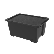 Plastový úložný box s víkem stohovatelný do domácnosti / kanceláře, černý, 44 L