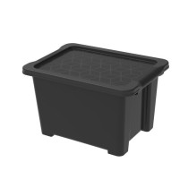 Plastový úložný box s víkem stohovatelný do domácnosti / kanceláře, černý, 15 L