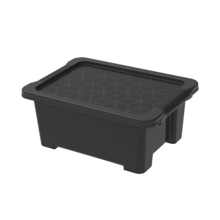 Plastový úložný box s víkem stohovatelný do domácnosti / kanceláře, černý, 11 L