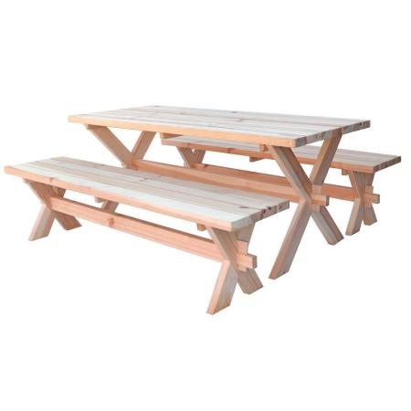 Pivní set dřevěný venkovní - sestava stolu a 2 lavic masiv, přírodní nelakovaný, 180 cm