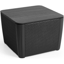 Venkovní úložný box / stůl 2v1, umělý ratan, tmavě šedý (grafit), 39x39x42 cm