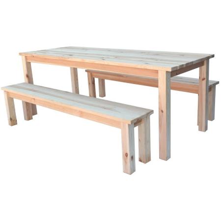 Dřevěný set venkovního nábytku stůl + 2 lavice, masiv nelakovaný, 200 cm