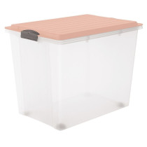 Velký úložný box s víkem do domácnosti / garáže, poloprůhledný, růžové víko, 70 L