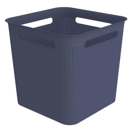 Plastový úložný box bez víka, děrovaný obal, modrý, 18 L