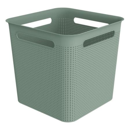 Plastový úložný box bez víka, děrovaný obal, zelený, 18 L