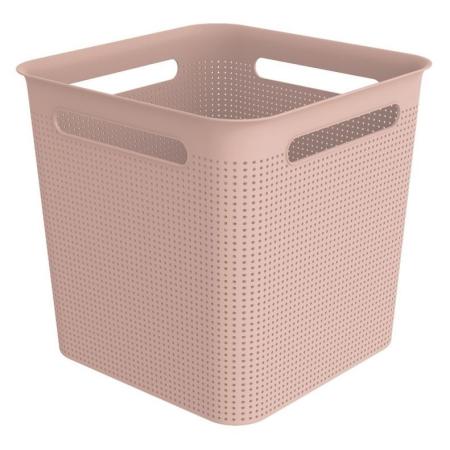 Plastový úložný box bez víka, děrovaný obal, růžový, 18 L