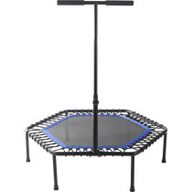 Fitness trampolína šestiúhelníková s držákem na ruce, černá / modrá, průměr 100 cm