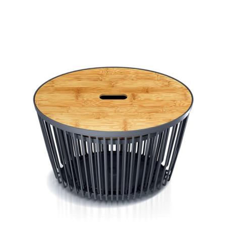 2x odkládací stolek kulatý s úložným prostorem, dřevěné víko bambus, 100 L + 50 L