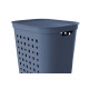 Plastový prádelní koš vysoký s otvory, s víkem, tmavě modrý, 43x36x53 cm