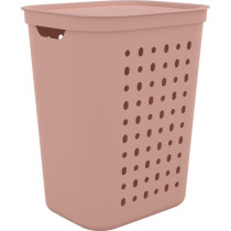 Plastový prádelní koš vysoký s otvory, s víkem, růžový, 43x36x53 cm