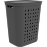 Plastový prádelní koš vysoký s otvory, s víkem, antracit, 43x36x53 cm