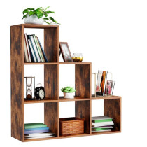 Designový stupňovitý dřevěný regál do obývacího pokoje / ložnice, vintage dřevo, 98x98x29 cm