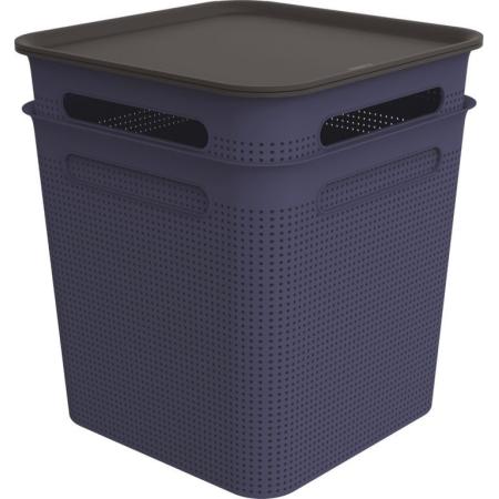 2x velký úložný plastový box s víkem čtvercový 18 L, děrovaný, modrý