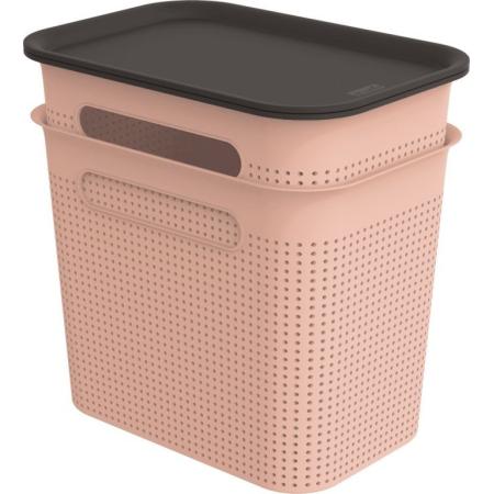 2x úložný plastový box s víkem děrovaný 7 L, růžový