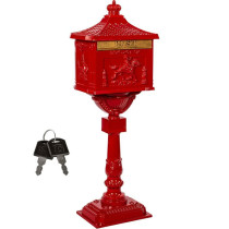 Venkovní poštovní schránka na stojanu starožitný vzhled, červená, 118 cm