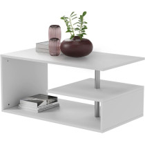 Levný konferenční stolek s poličkou moderní bílý + stříbrný, 90x50x41 cm