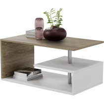 Levný konferenční stolek s poličkou moderní dřevo + bílá + stříbrná, 90x50x41 cm
