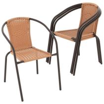 4x stohovatelná bistro židle venkovní + vnitřní, světle hnědá, kov + umělý výplet