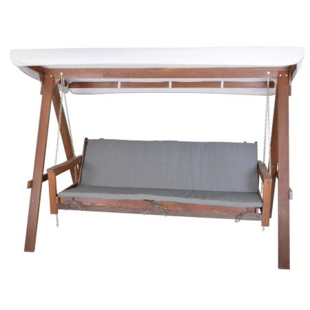 Dřevěná zahradní houpací lavice rozkládací na lůžko, hnědá / béžová, 235 cm