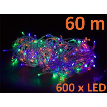 Vánoční LED světelný řetěz, 600 diod, barevný, 60 m