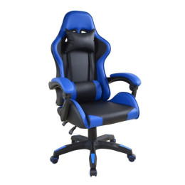 Levná herní / kancelářská otočná židle do 120 kg, bederní + krční polštář, modrá / černá